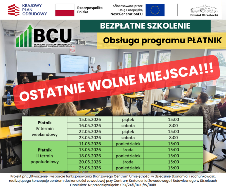 OSTATNIE MIEJSCA NA PŁATNIKA!